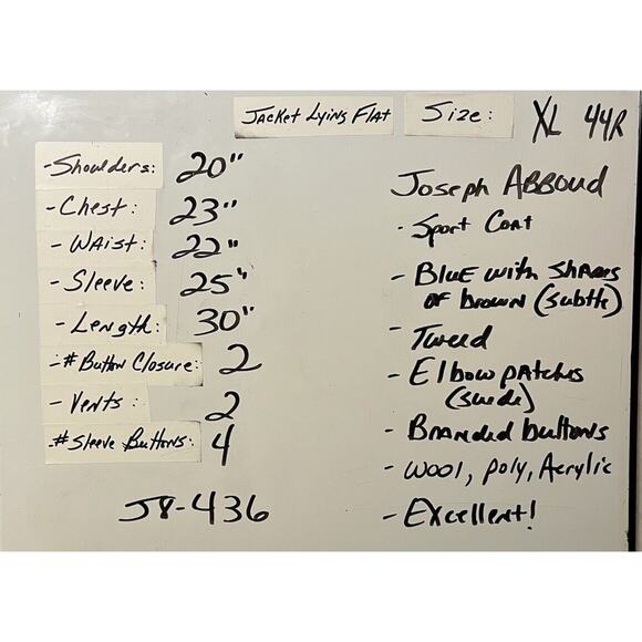 Joseph Abboud XL 44R Blue Tweed Plaid Blazer Sport Coat Jacket Elbow Patch - Picture 10 of 15